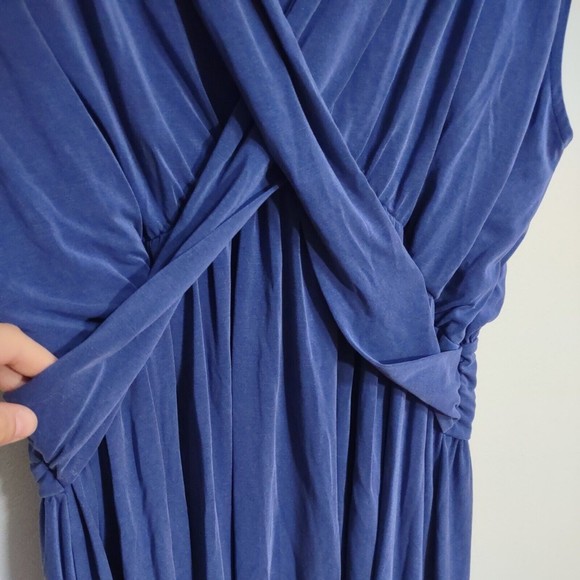 Free People Sz L Cobalt Blue Jersey Knit Front Wrap Dress Short V-Neck Raw Hem - Picture 4 of 8